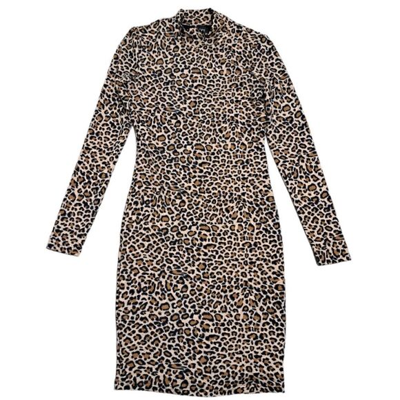 Bardot Mock Neck Animal Print Cheetah Bodycon Dress Size XS Brown/Tan - Picture 1 of 13